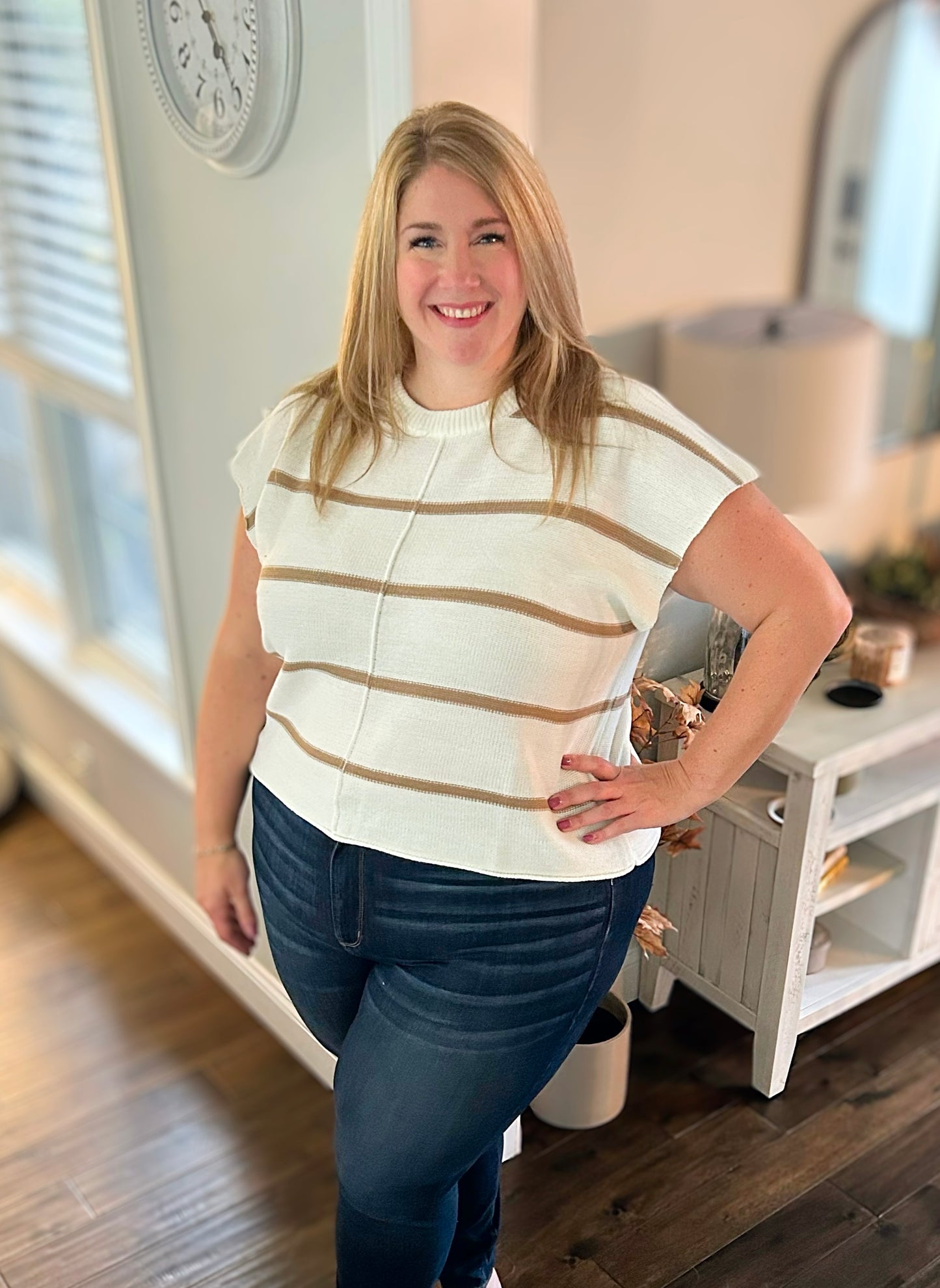 Izzy Plus Stripe Dolman Sleeve Knit Sweater