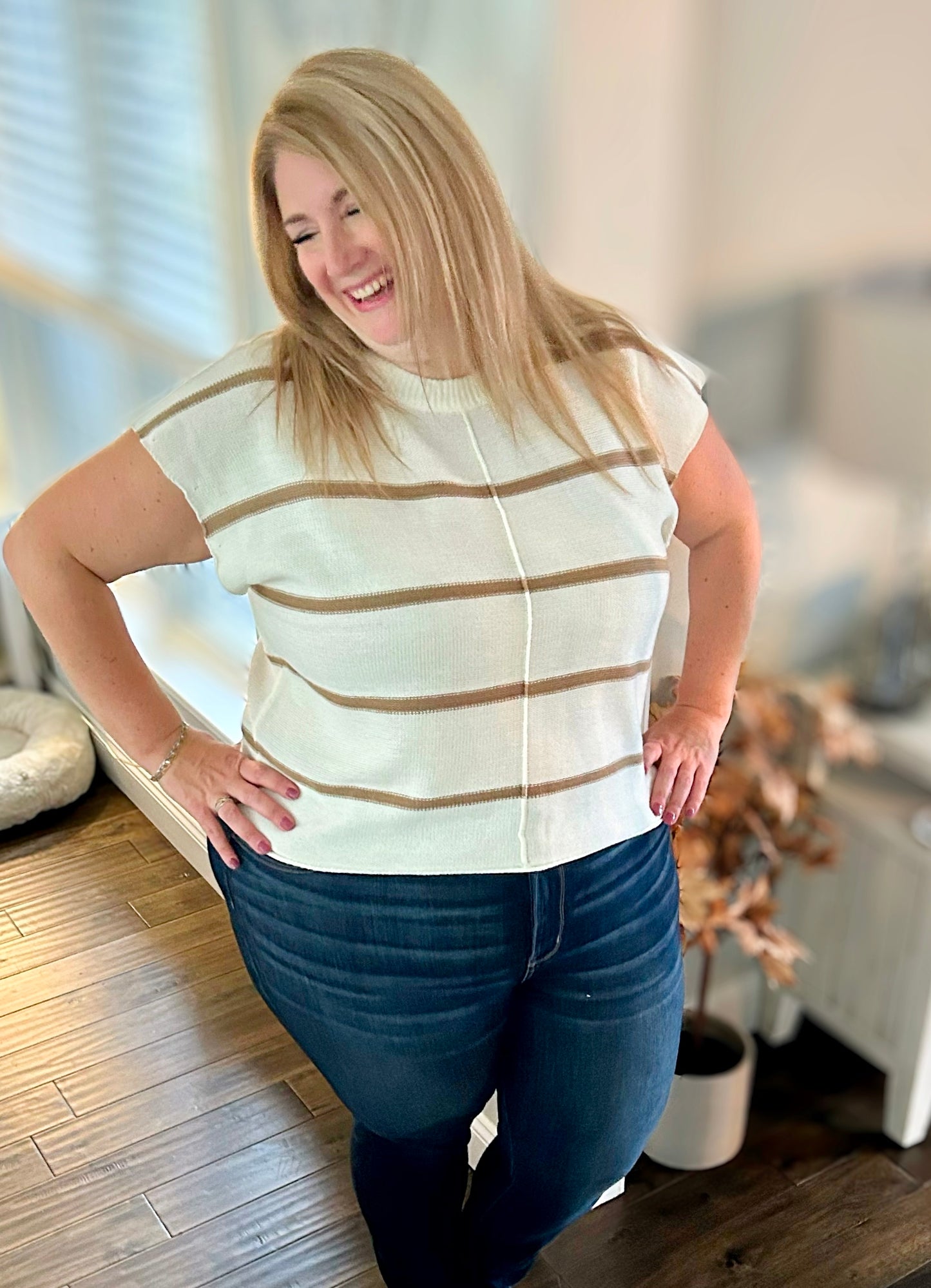 Izzy Plus Stripe Dolman Sleeve Knit Sweater