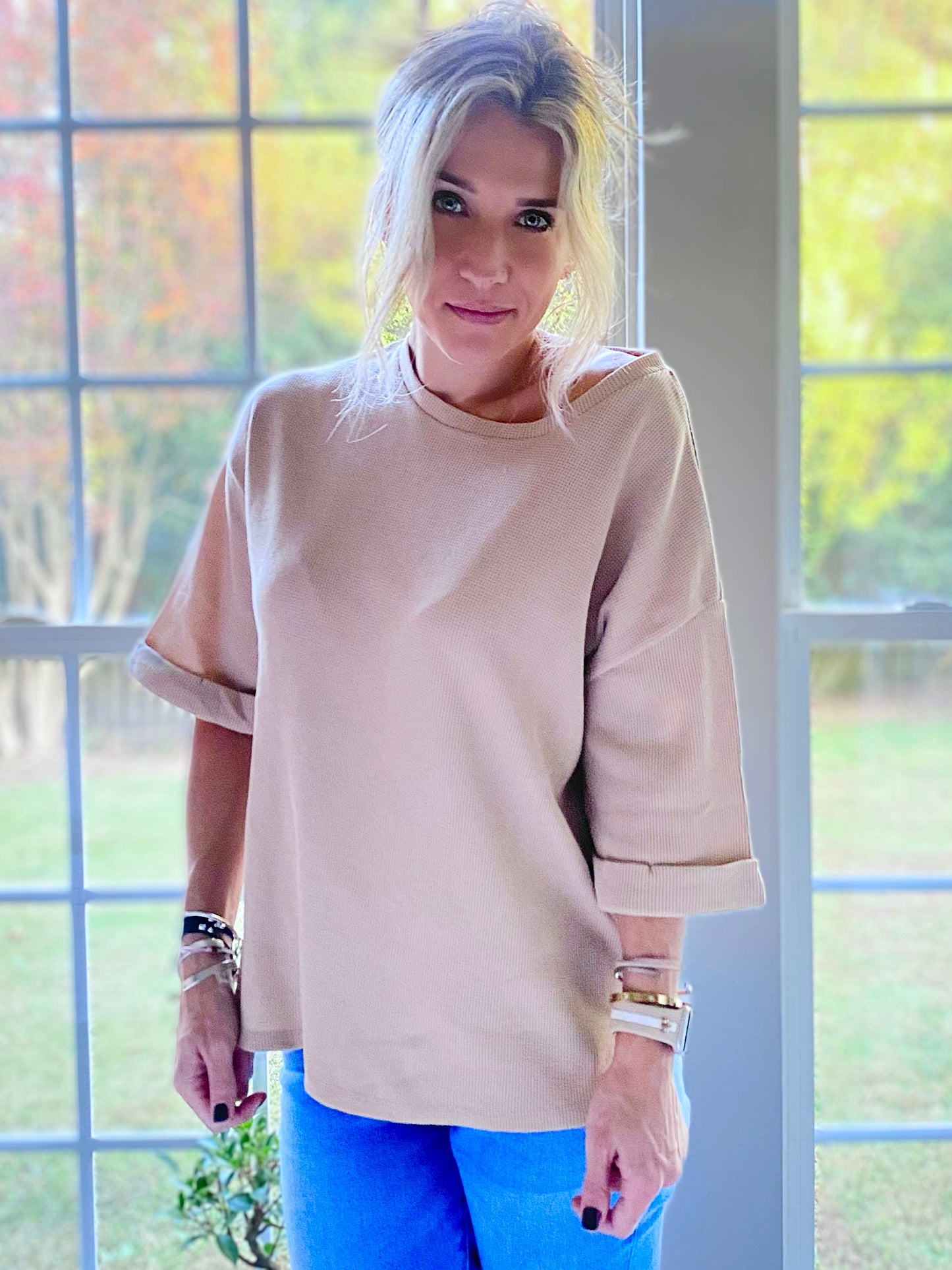 Movin' On Up Solid Waffle Knit Thermal Top