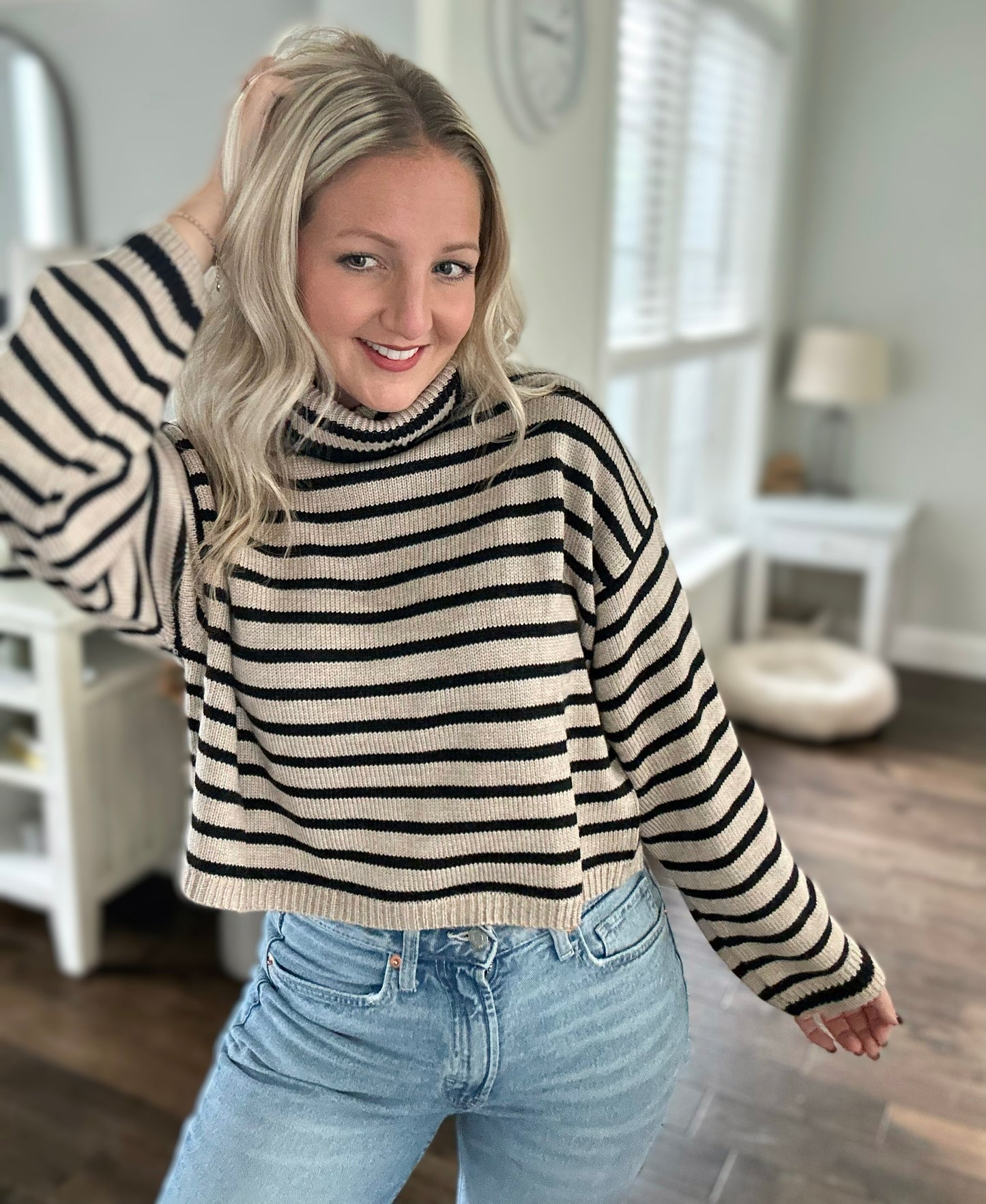 Sutton Striped Turtle Neck Crop Sweater