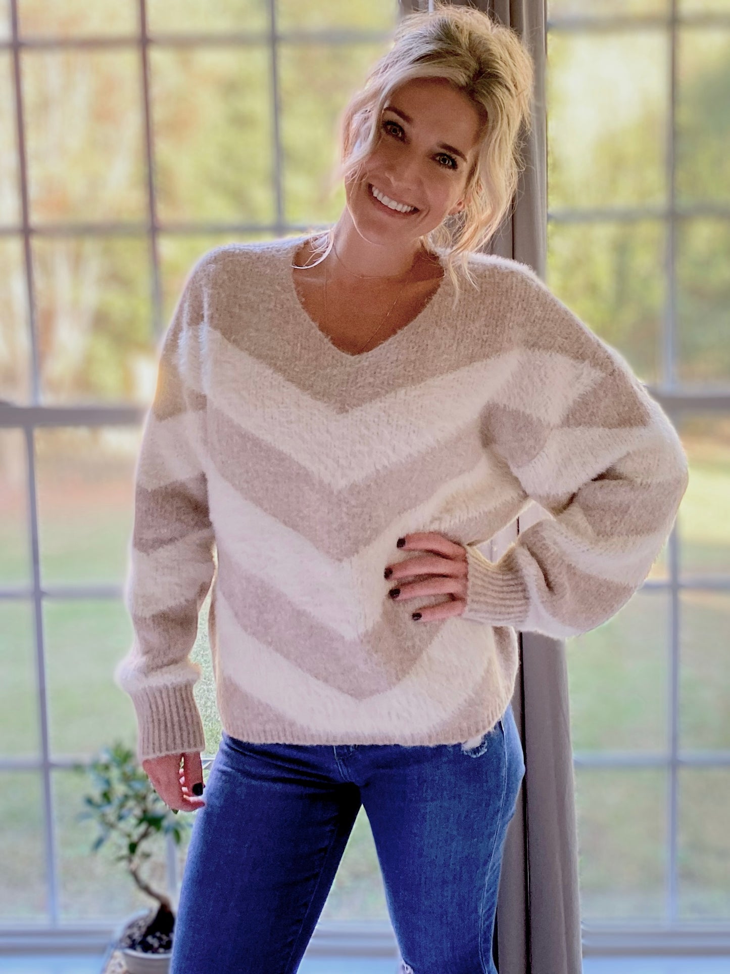 Martina Chevron Fuzzy Pullover