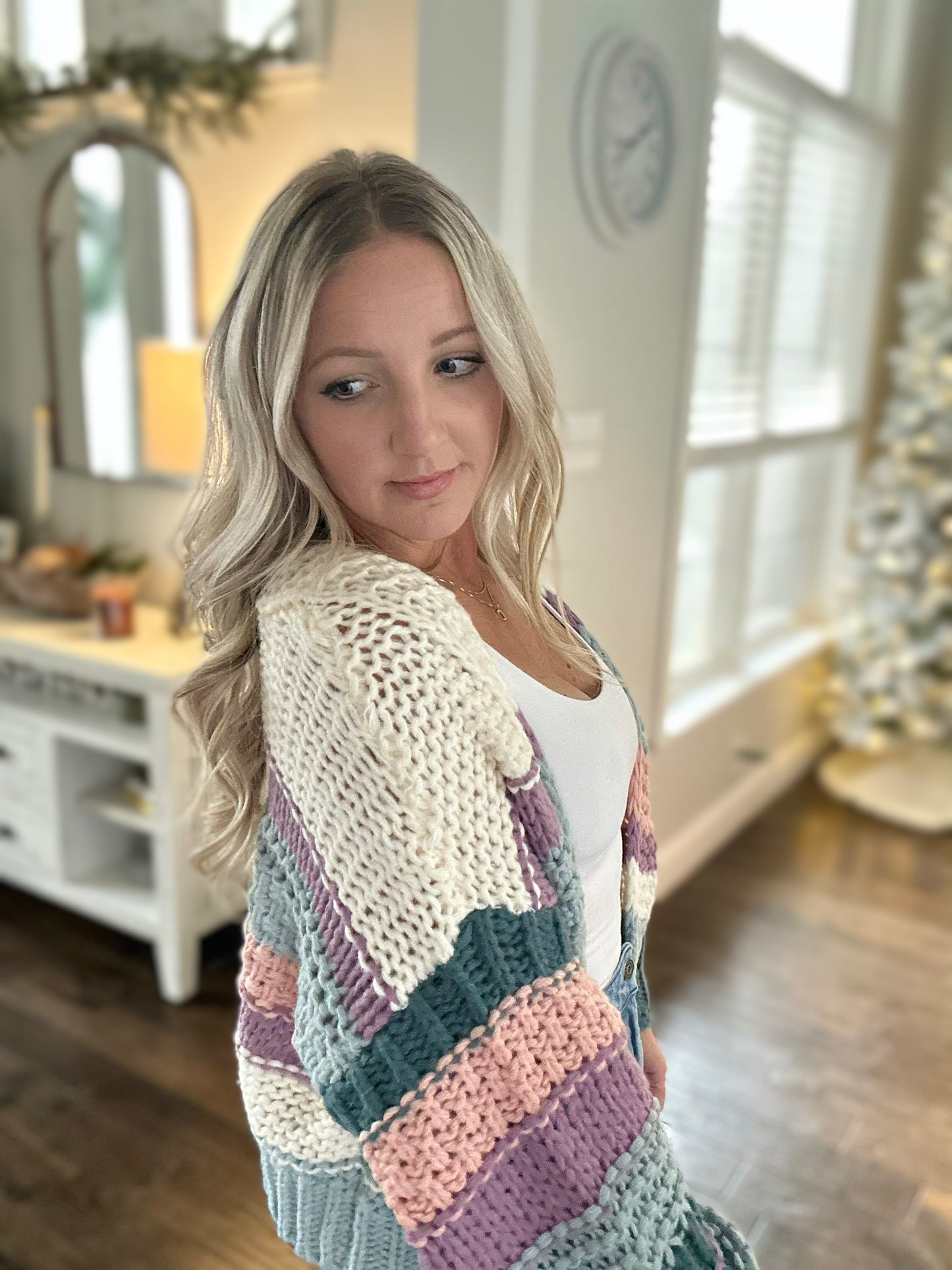 Margo Open Front Chunky Knit Stripe Cardigan