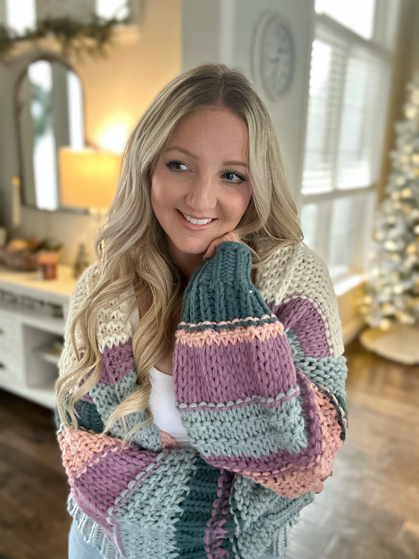 Margo Open Front Chunky Knit Stripe Cardigan