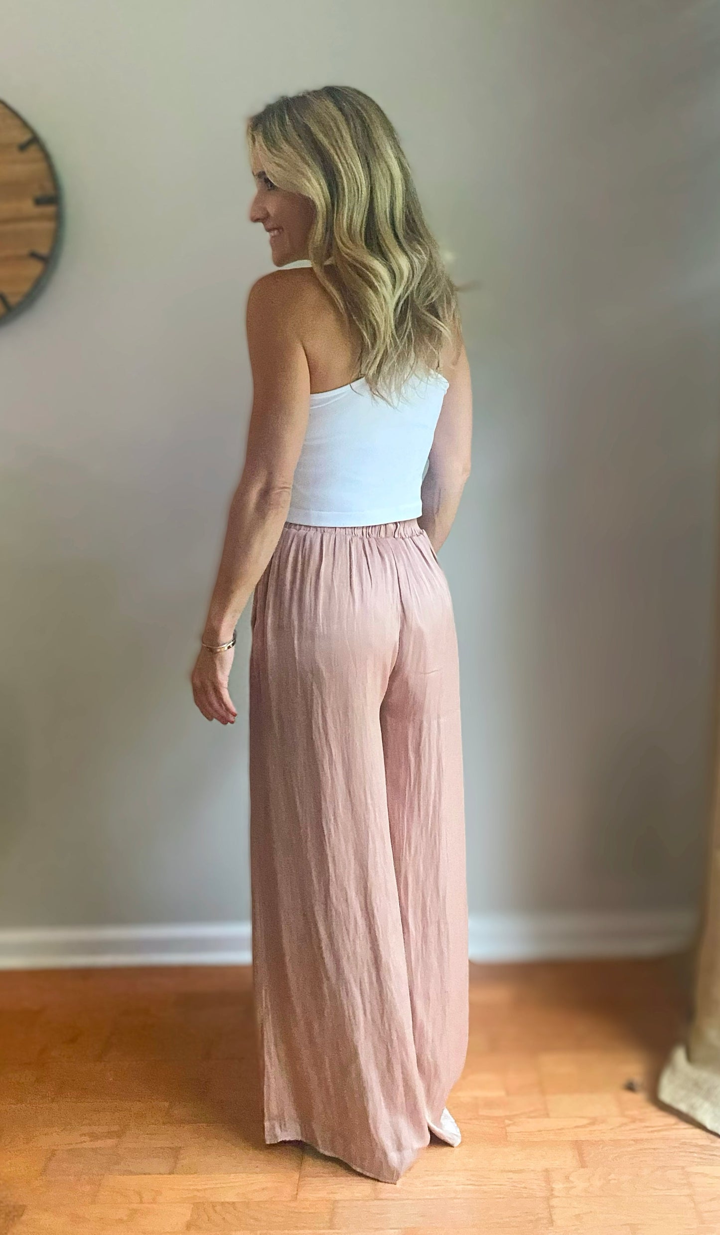 Chasin' A Feeling Satin Front Slit Trousers