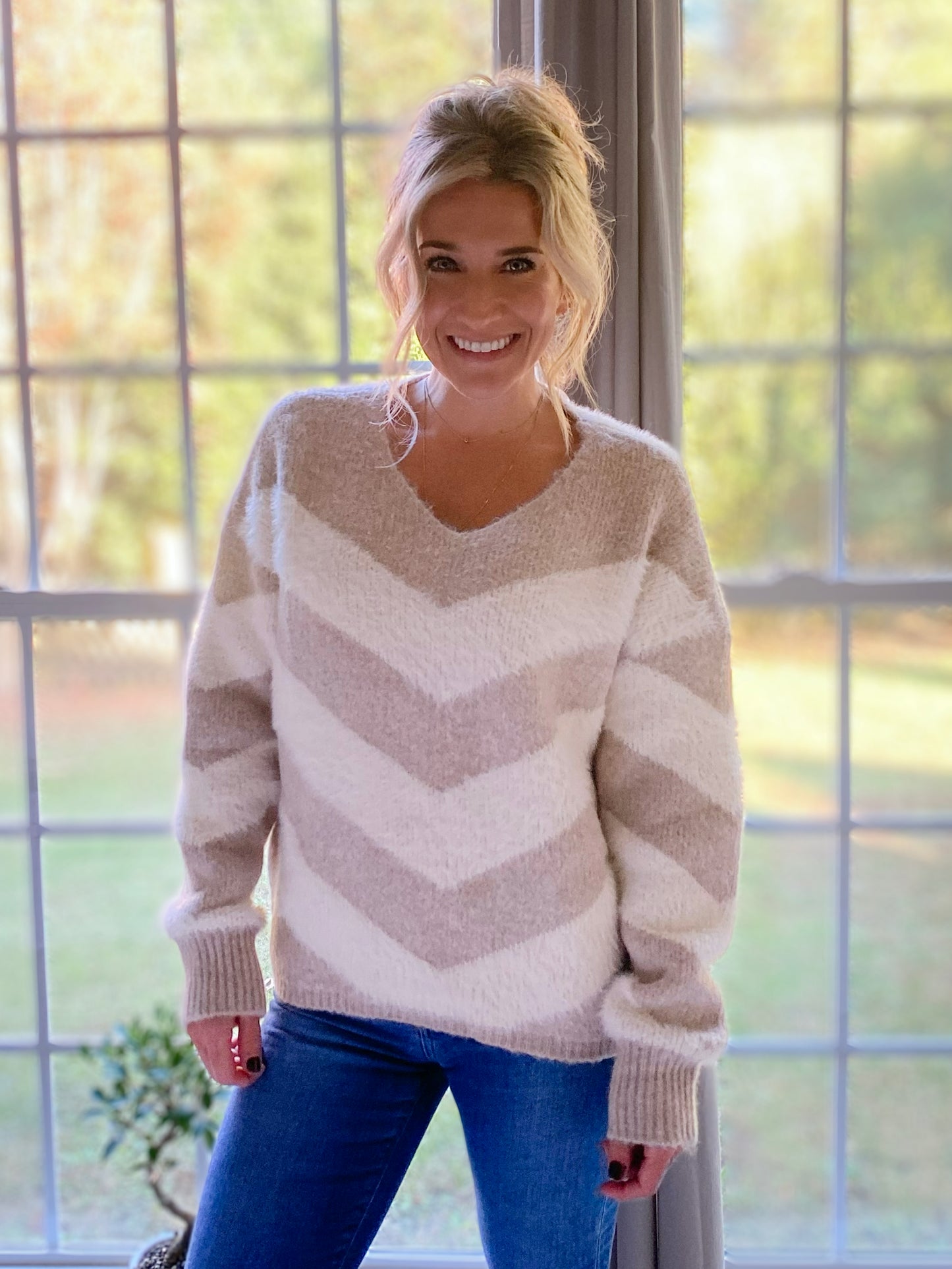 Martina Chevron Fuzzy Pullover