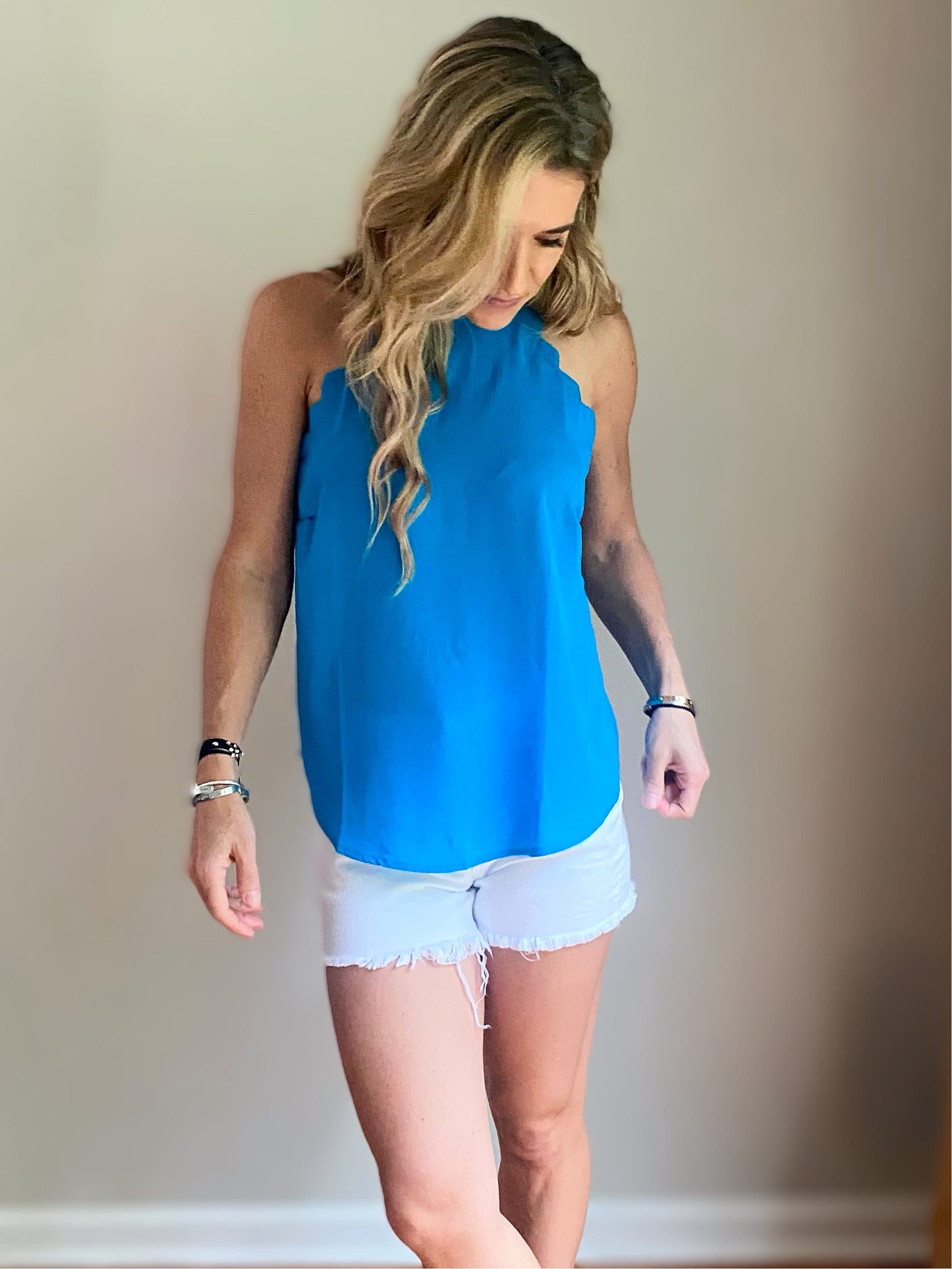 Chloe Solid Scallop Halter Top