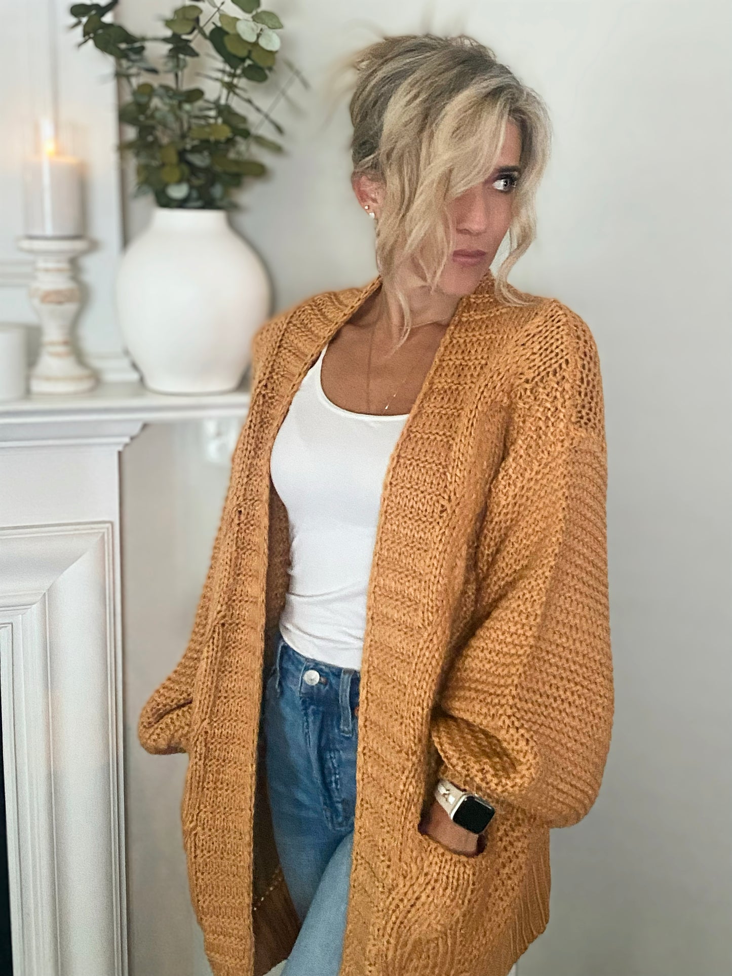 McGuire Chunky Cable Lantern Sleeve Cardigan