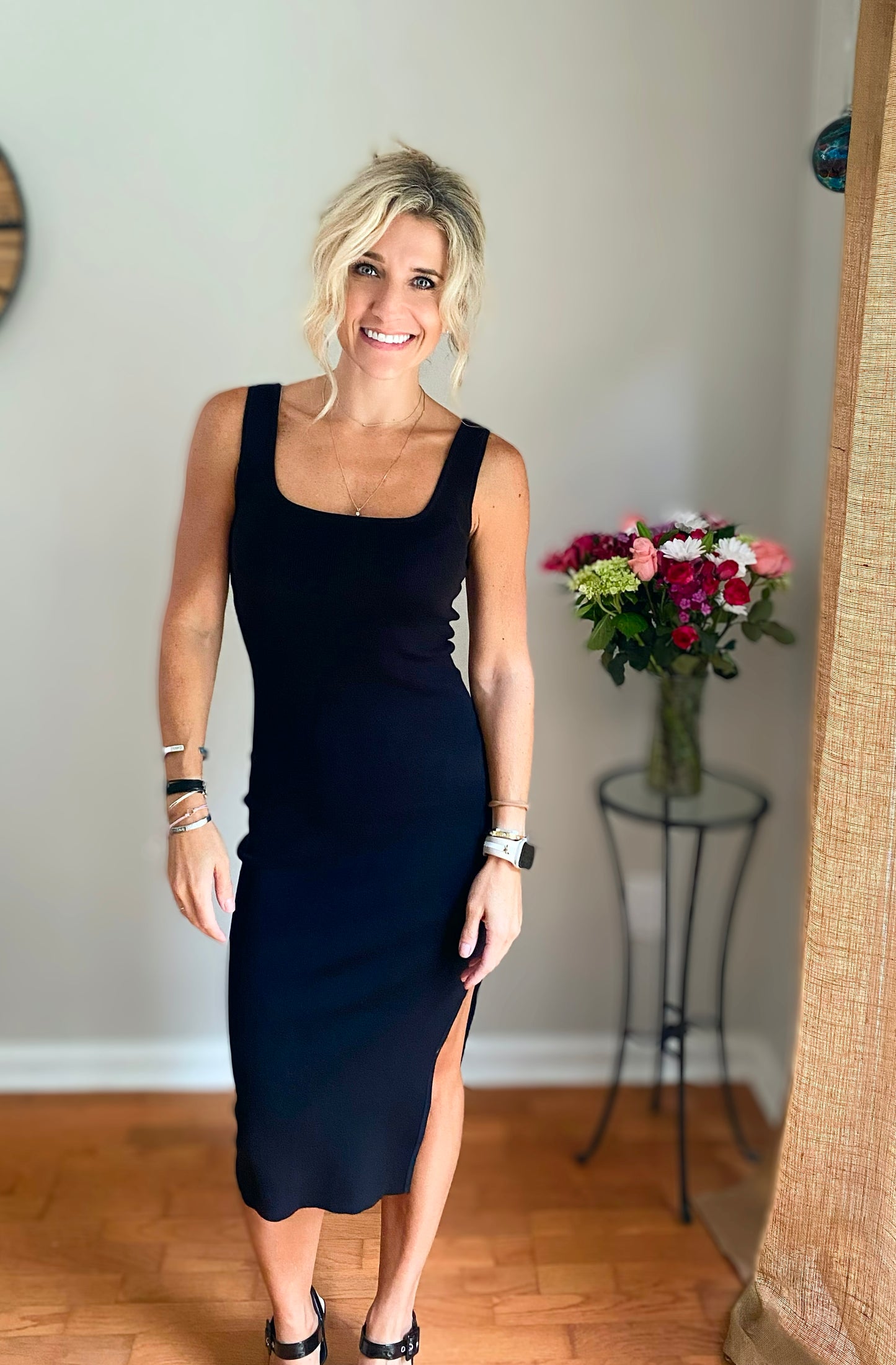 So Caught Up Square Neck Knit Fitted Dress