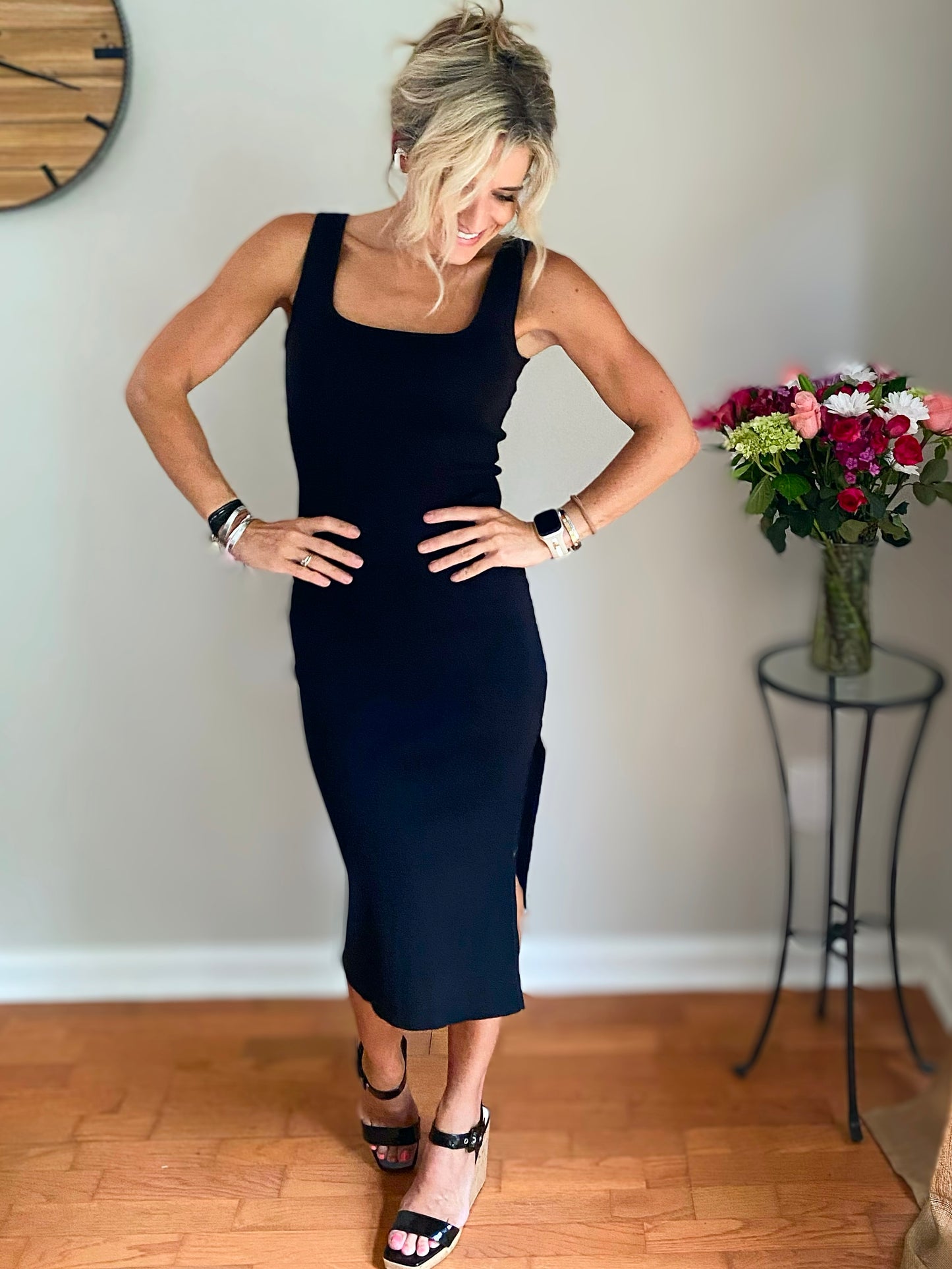 So Caught Up Square Neck Knit Fitted Dress