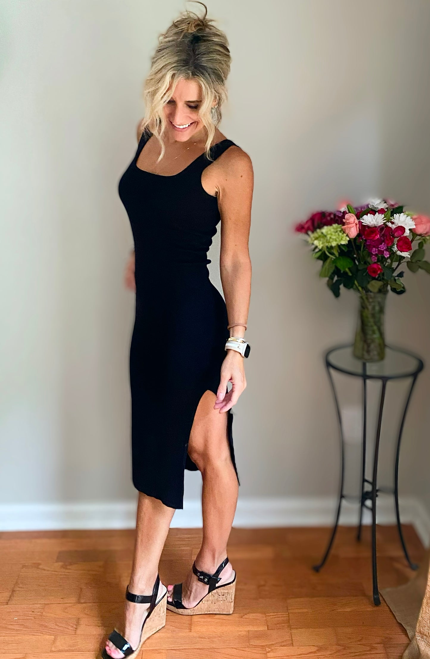 So Caught Up Square Neck Knit Fitted Dress