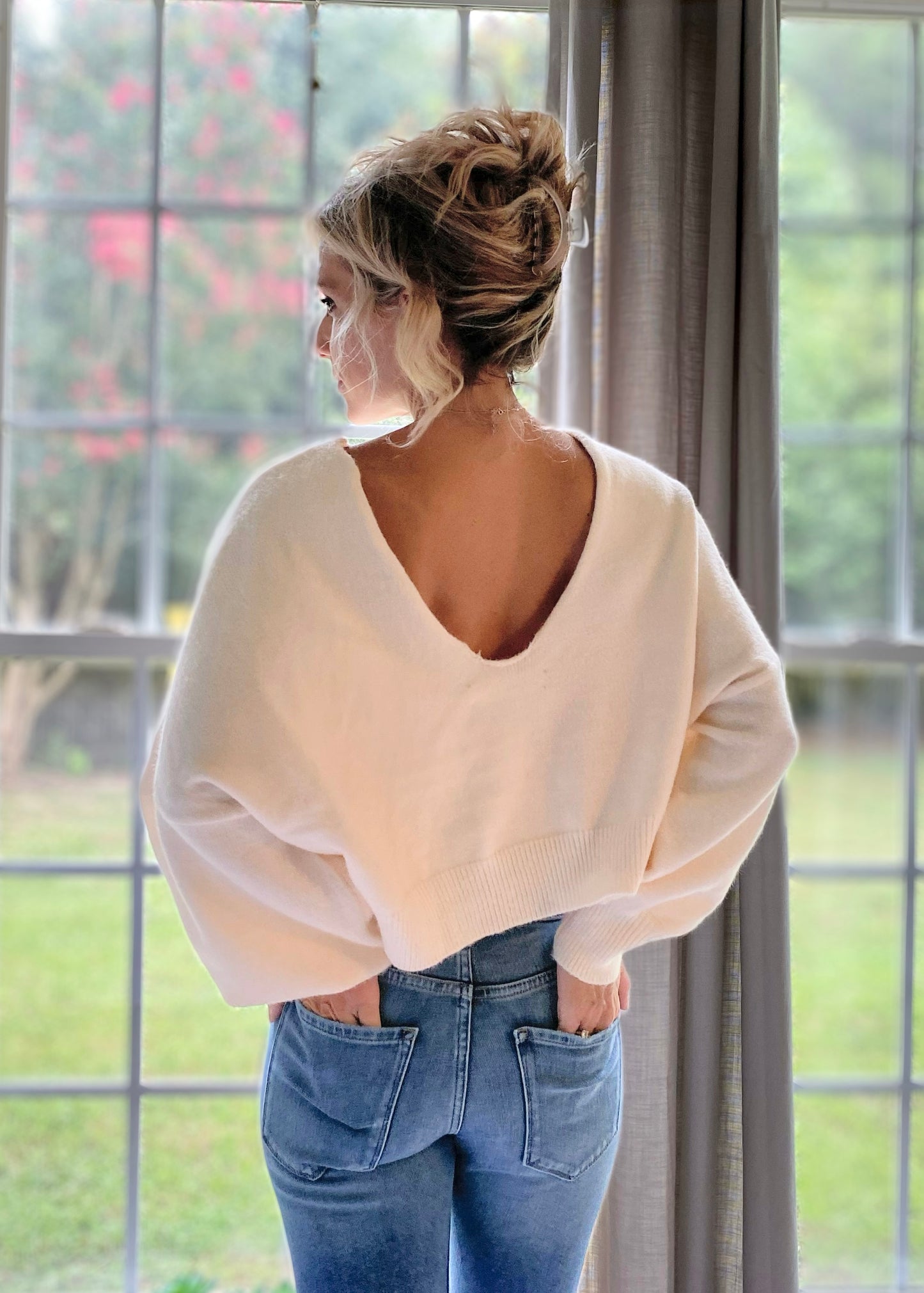 Lennie Open Back Balloon Sleeve Sweater