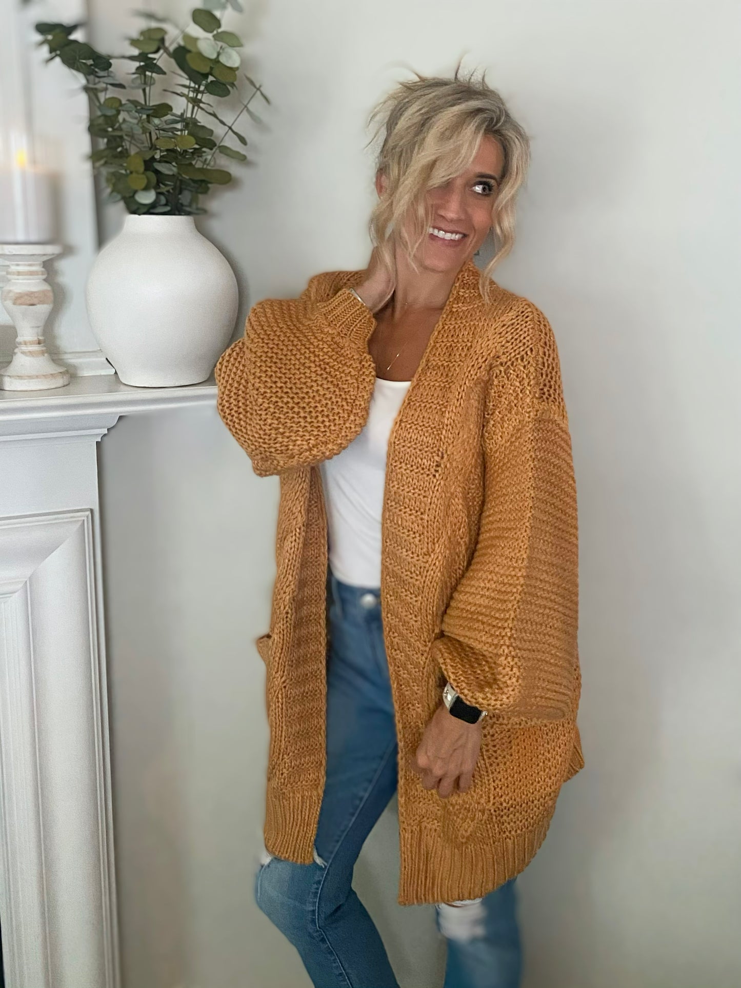 McGuire Chunky Cable Lantern Sleeve Cardigan