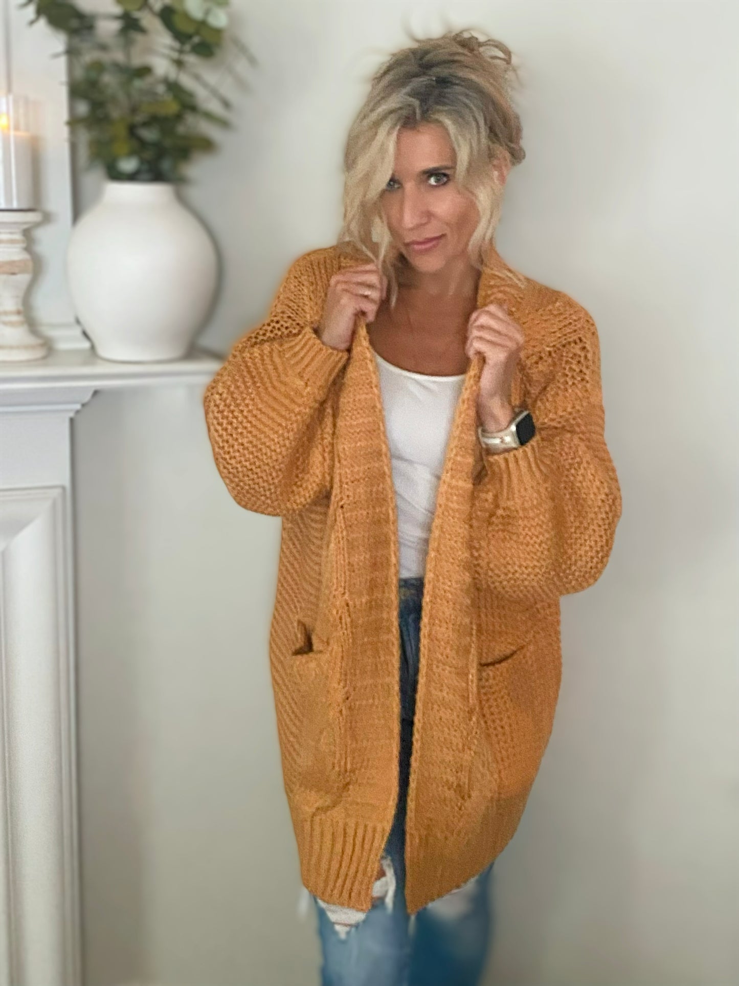 McGuire Chunky Cable Lantern Sleeve Cardigan