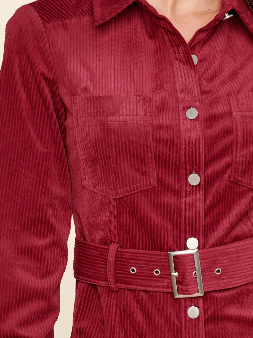In a Merlot Minute Corduroy Shirt Dress