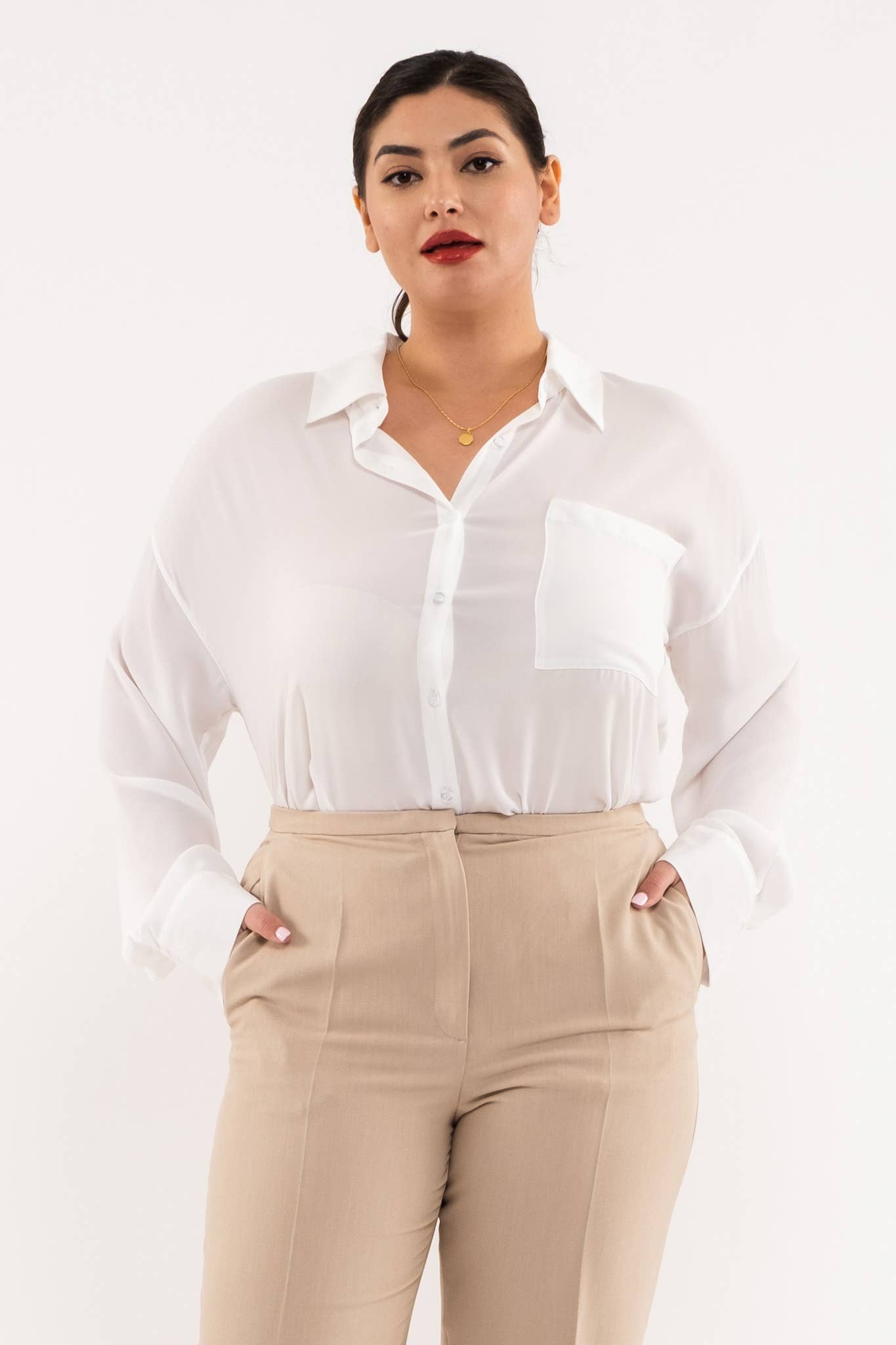 Just Getting Started Plus Lightweight Button Down Top