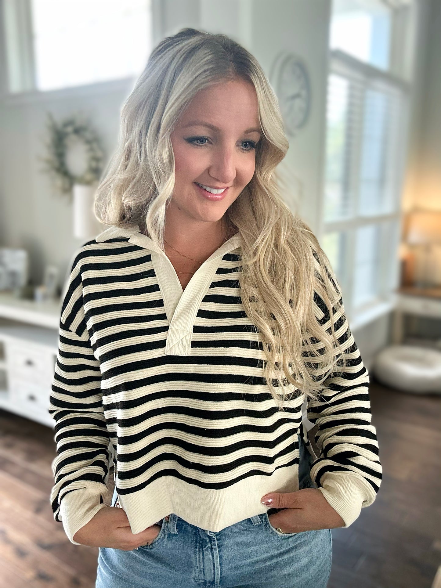 Eve Striped Collared Knit Sweater