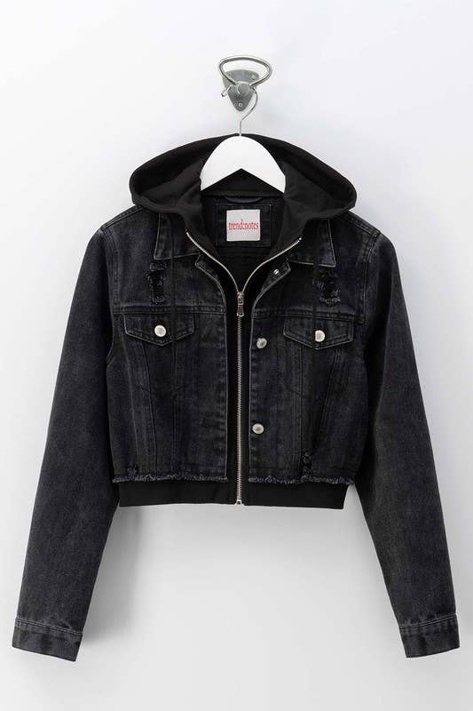 Ready Or Not Cropped Denim Hooded Jacket