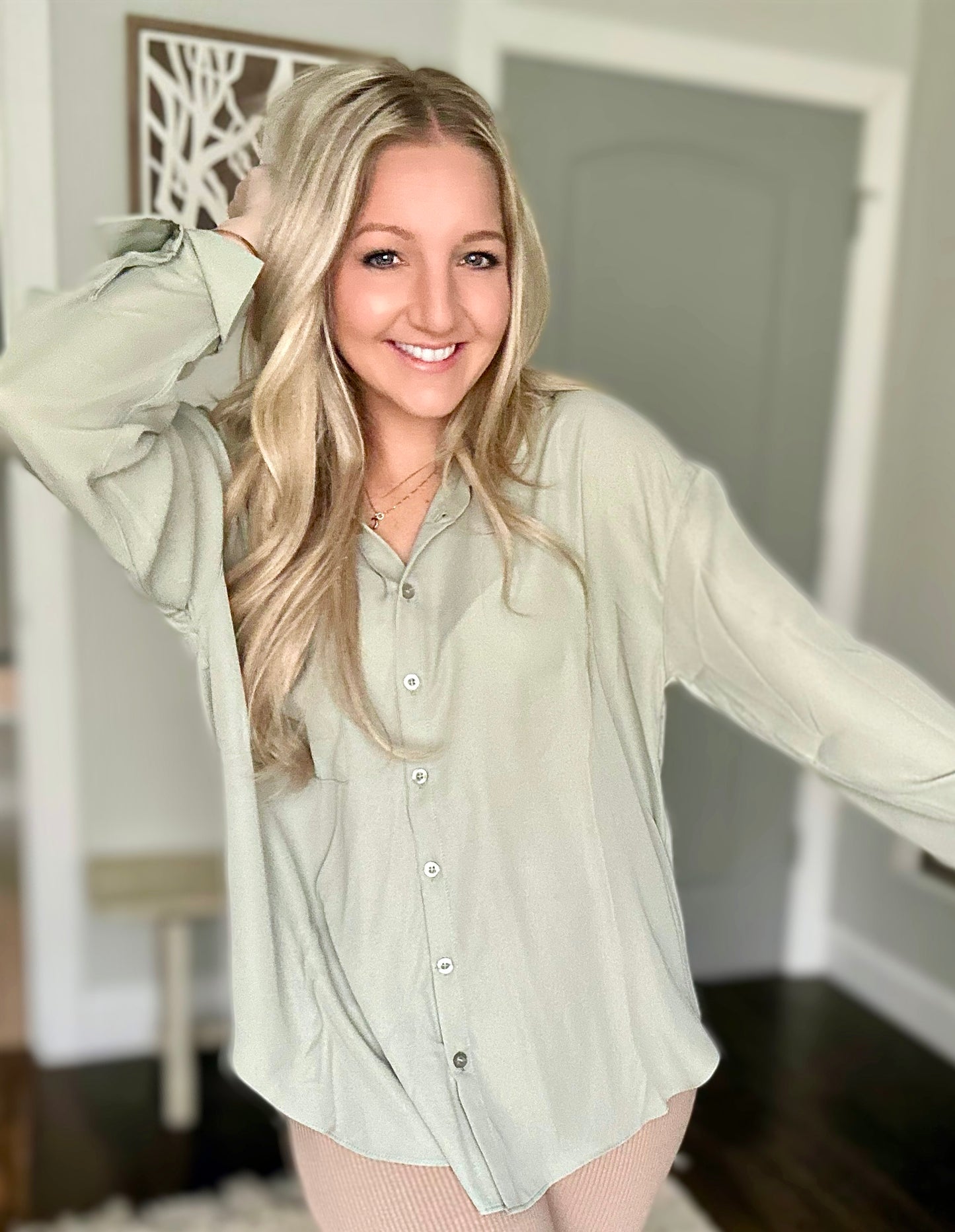 Just Getting Started Lightweight Button Down Top