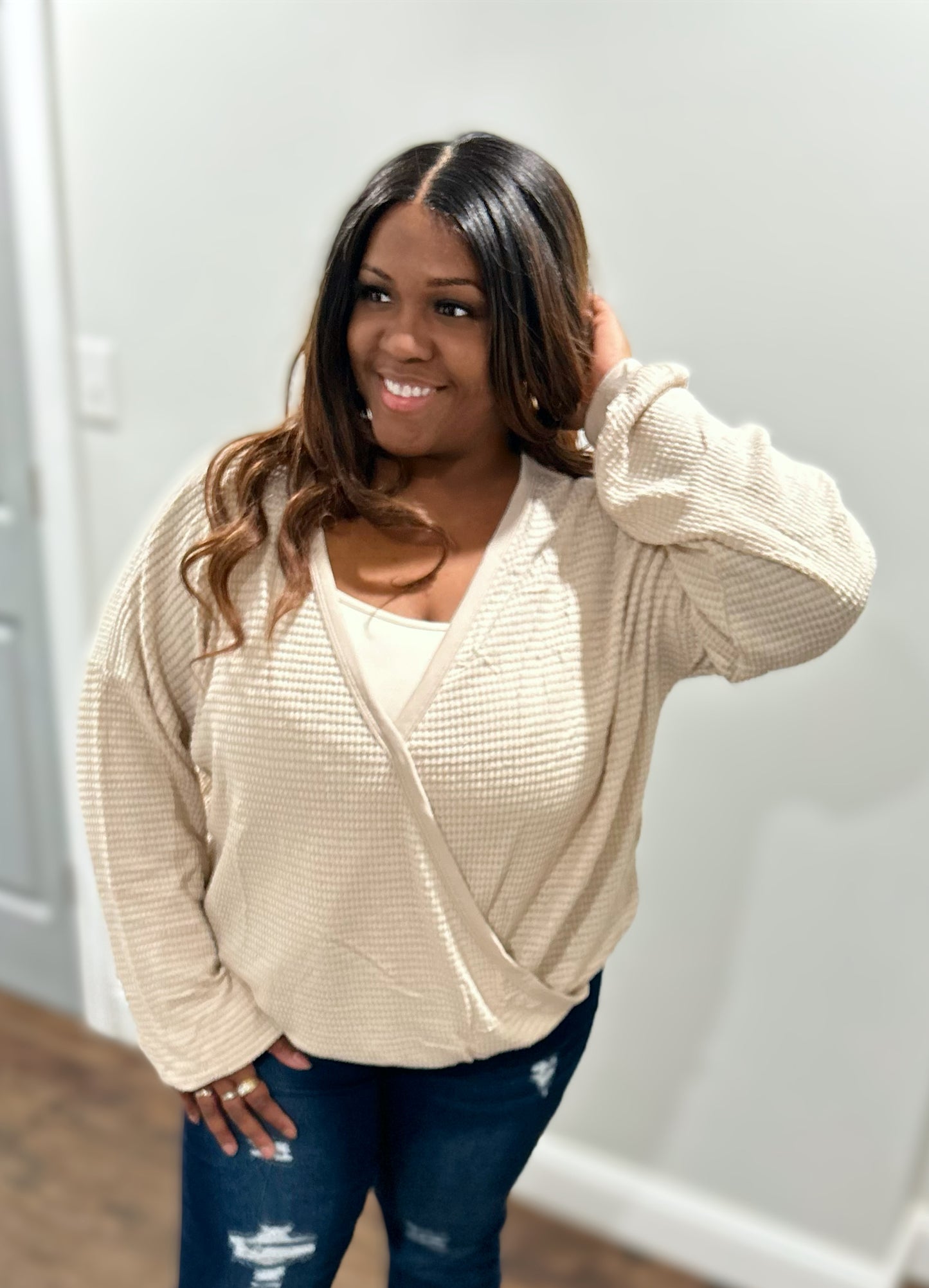 Meet Me In The Middle Plus Size Crossover Waffle Top